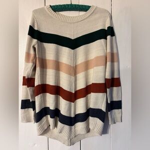 AB Studio Striped Sweater - Cream, Green, Navy, and Red